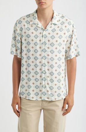 Wax London Didcot Ornate Tile Print Camp Shirt in Ecru/multi at Nordstrom, Size Xx-Large