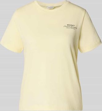 GANT T-Shirt mit Label-Print und Rundhalsausschnitt in GELB, Gr&ouml;&szlig;e XXL