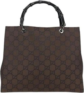 Gucci Pre-owned Tote Bags, female, Brown, Size: ONE SIZE Pre-owned Canvas Tote Bag