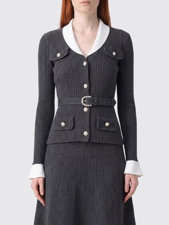 Self Portrait Cardigan in misto lana a coste con cintura e rever