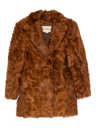 Valentino Garavani shearling coat - women - Lamb Shearling/Acetate/Silk/Polyester - 40 - Brown