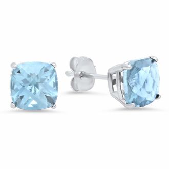 MAX + STONE Sterling Silver Cushion-Cut Checkerboard Gemstone Stud Earrings (8MM)