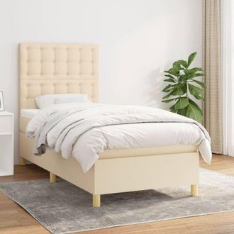 vidaXL Cama Box Spring Con Colch&oacute;n Tela Color Crema 80x200 Cm Vidaxl
