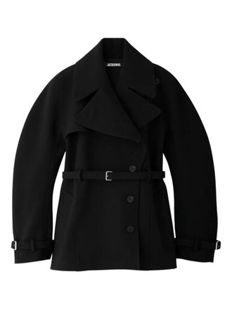 Jacquemus belted balloon-sleeve coat - women - Elastane/Viscose/Polyester - 34 - Black