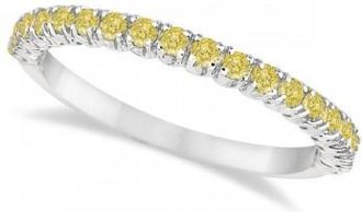 Allurez Half-Eternity Pave Thin Yellow Diamond Stack Ring 14k White Gold (0.50ct)