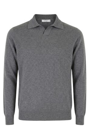 KANGRA Smoke Extrafine Merino Wool Skipper Collar Sweater