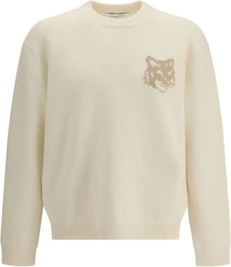 Maison Kitsun&eacute; Truien & Vesten, Heren, Beige, S, Wol, Fox Head Intarsia Merino Jumper