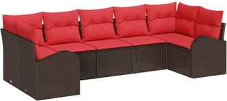 vidaXL Conjunto De Sof&aacute;s De Jard&iacute;n 7 Uds. Marr&oacute;n Y Rojo Vidaxl