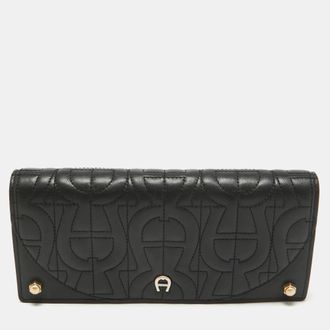 Aigner Black Logo Quilted Leather Continental Wallet
