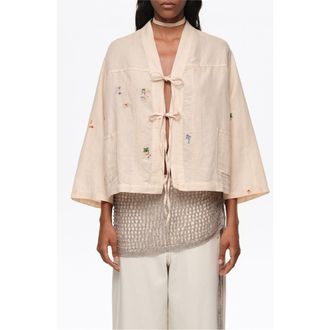 Bimba & Lola Mini Embroidered Kimono Jacket in Sand at Nordstrom, Size Xx-Small