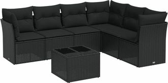 vidaXL Set De Comedor De Jard&iacute;n 7 Pzas Y Cojines Rat&aacute;n Sint&eacute;tico Negro Vidaxl