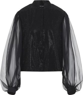 Giorgio Armani Geborduurd Shirt - Dames - Blouses - Zwart - L - Leer - Overhemden