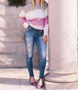 Hem & Thread Color Block Striped Knit Sweater In Multi