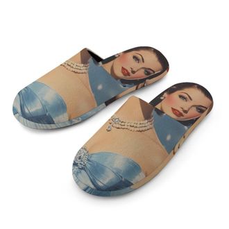 Generic Vintage Women Magazine Blue Dress Mens House Slippers Slip Indoor Slipper On Shoes Warm Outdoor