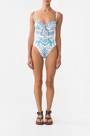 Camilla Lace Up Underwire Moulded Cup One Piece Isnik Lullaby at Nordstrom, Size Medium Au