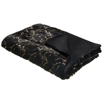 Beliani Colcha De Poli&eacute;ster Negro 150 X 200 Cm Manta Patr&oacute;n De M&aacute;rmol Sala De Estar Dormitorio Godavari