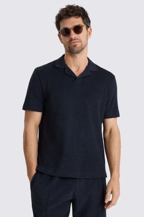 Moss Navy Terry Towelling Cotton Polo Shirt