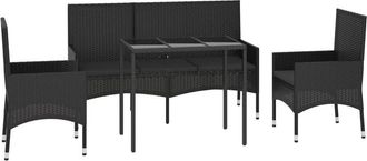 vidaXL Juego De Jard&iacute;n Con Cojines 4 Piezas Rat&aacute;n Sint&eacute;tico Negro Vidaxl