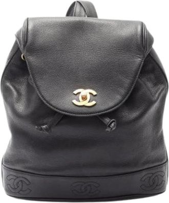 Chanel Pre-owned Vintage Rugzak - Dames - Vintage Rugzakken - Zwart - ONE Size - Leer - Vintage