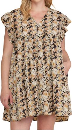 Entro Floral Ruffle V-Neck Dress In Black
