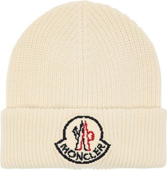 Moncler Logo Wool Beanie - Cream - One Size