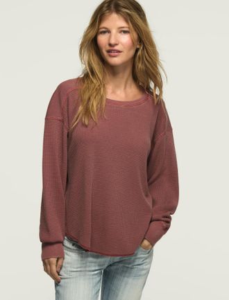 Lucky Brand Womens Waffle Fabric Mix Ls Top