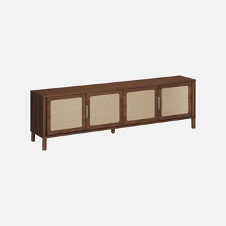 Sweeek Mueble De Tv Vintage Con Decoraci&oacute;n De Madera Y Rejilla, 4 Puertas, 160 Cm