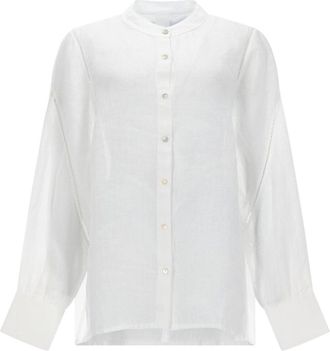 120% Lino Linen Mandarin Collar Relaxed Blouse