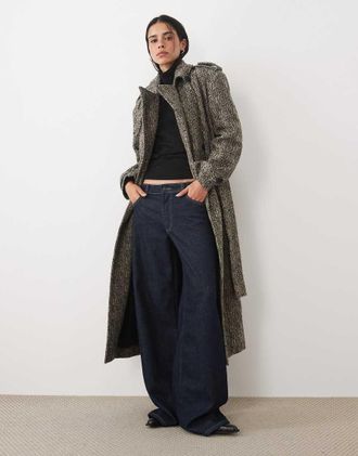 4th & Reckless cappotto formale lungo doppiopetto con colletto a quadri pied de poule nero e bianco-Multicolore