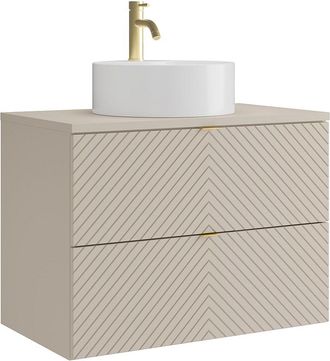 Vente-Unique Mueble de ba&ntilde;o suspendido con lavabo redondo sobre encimera y grifo - Beige - 80 cm - DORIONI