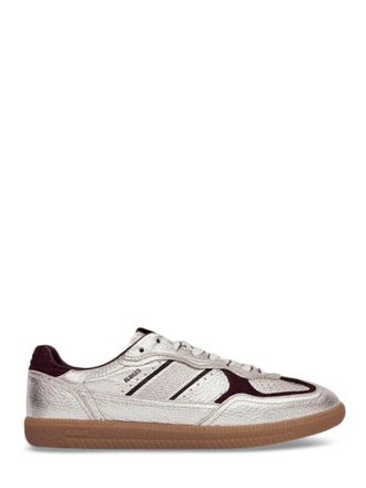 Alohas Metallic Silver Leather Sneakers with Burgundy Accents