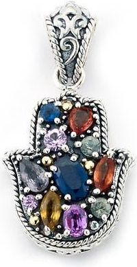 Samuel B. Sterling Silver & 18K Gold Multicolor Sapphire Hamsa Pendant in Silver Multi at Nordstrom Rack