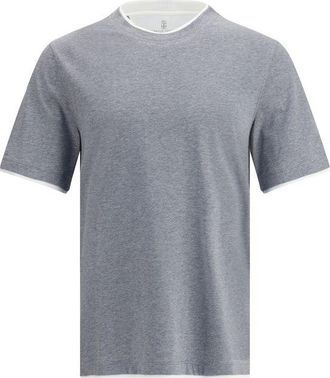 Brunello Cucinelli Brunello Cucinelli Mens Short Sleeve Basic Trim Tee - Grey Cotton - Size Small