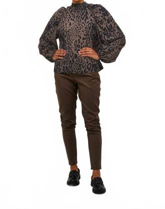 Kaffe Kajemma Puff Sleeve Print Blouse In Brown