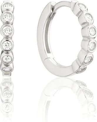 Lily & Roo Silver Round Diamond Style Huggie Hoop Earrings