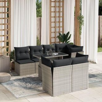 vidaXL Vidaxl - Set De Sof&aacute;s De Jard&iacute;n 8 Pzas Y Cojines Rat&aacute;n Sint&eacute;tico Gris