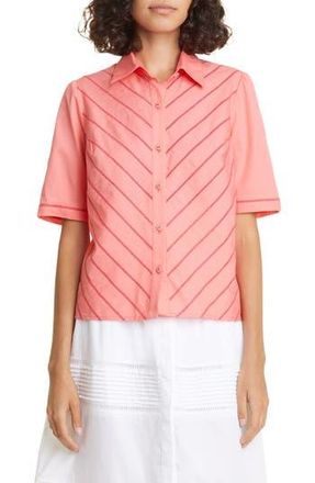 Loretta Caponi Paloma Diagonal Detail Cotton Button-Up Shirt in Hot Coral at Nordstrom Rack, Size Small