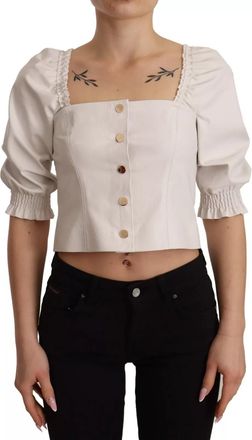Pinko White Square Neck Button Down Crop Womens Blouse (Pre-Owned)