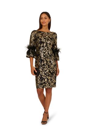 Adrianna Papell Womens Sequin Emb Midi Dress - Black - Size 18 UK