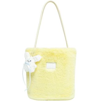Generic Winter cute faux plush bag womens hand-held large-capacity shoulder bucket bag(yellow)