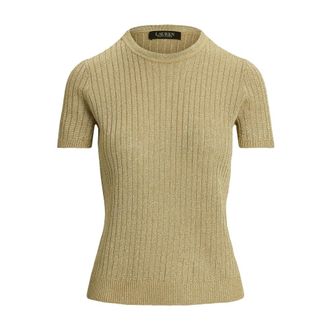 Ralph Lauren Camiseta Corta Metalizada de Punto Canal&eacute; - Knitwear - Mujer - Amarillo - L