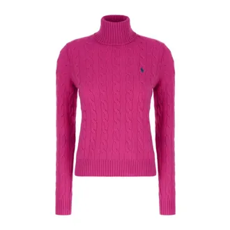 Polo Ralph Lauren Turtlenecks, female, Pink, Size: M Wool Cashmere Cable Roll Neck Jumper