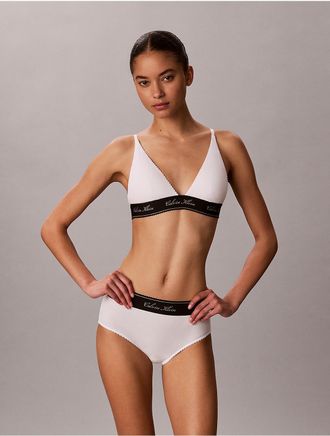Calvin Klein Womens Icon Cotton Modal Script Triangle Bra - White - XL