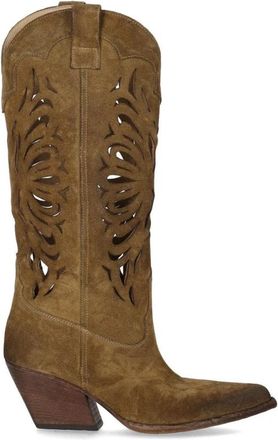 Elena Iachi Texaanse laarzen van vintage-effect su&egrave;de met uitgesneden details - Dames - Cowboylaarzen - Bruin - 37 1/2 EU - Su&egrave;de - Schoenen