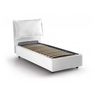 Talamo Italia Dmora - Cama Individual Dmosco, Cama Contenedor Con Revestimiento De Tela, 100% Made In Italy, Apertura Frontal, Adecuado Para Colch&oacute;n 80x190 Cm, Blan