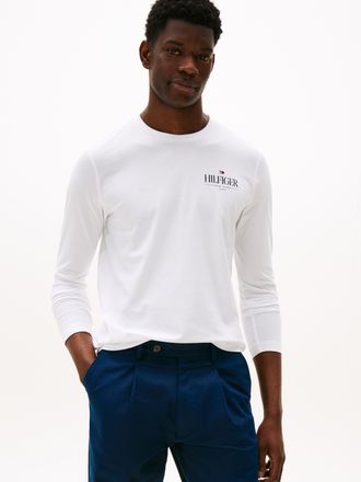 Tommy Hilfiger Longsleeve TOMMY HILFIGER HILFIGER STACK LS TEE, Herren, Gr. XXL, weiss (wei&szlig;), Single Jersey, Obermaterial: 100% Baumwolle, h&uuml;ftbedeckend, Rundhals, 