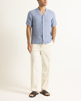 Orlebar Brown Maitan Lino Relaxed Fit Linen Stripe Shirt in Bergamo Blue Stripe at Nordstrom, Size Xxx-Large