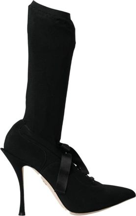 Dolce & Gabbana Zwarte Lace-Up Stiletto Haklaarzen - Dames - Laarzen met Hak - Zwart - 39 EU - Schoenen
