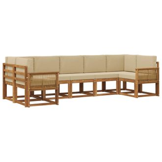 vidaXL Conjunto De Sof&aacute;s De Exterior Con Coj&iacute;n 7 Pcs Natural Y Beige Vidaxl