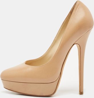 Jimmy Choo London Beige Leather Cosmic Platform Pumps